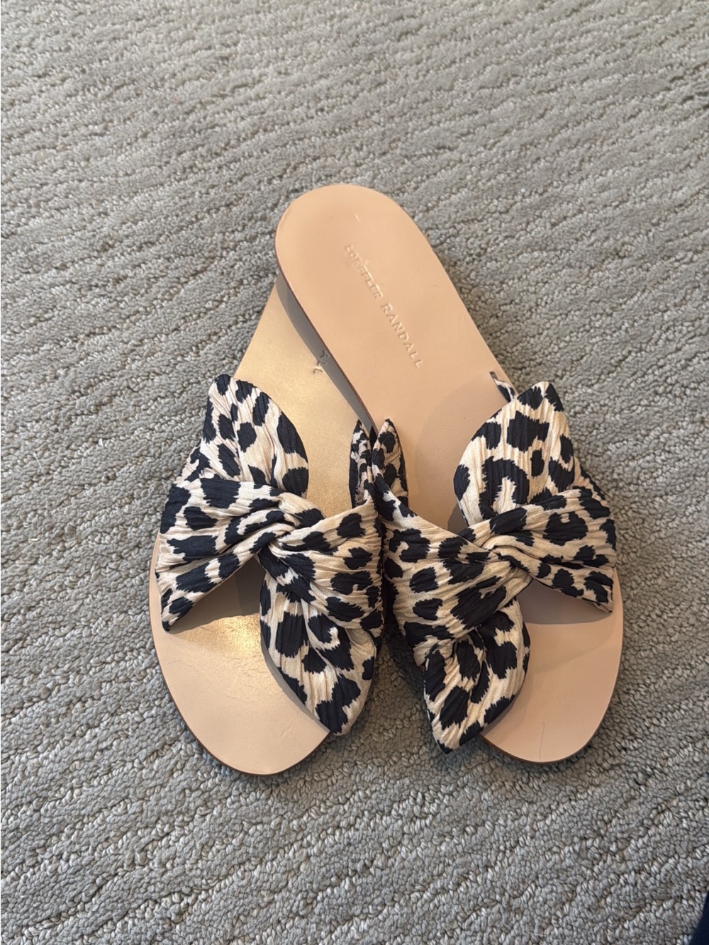 Loeffler Randall Leopard Bow Slide Sandals - Black & Cream